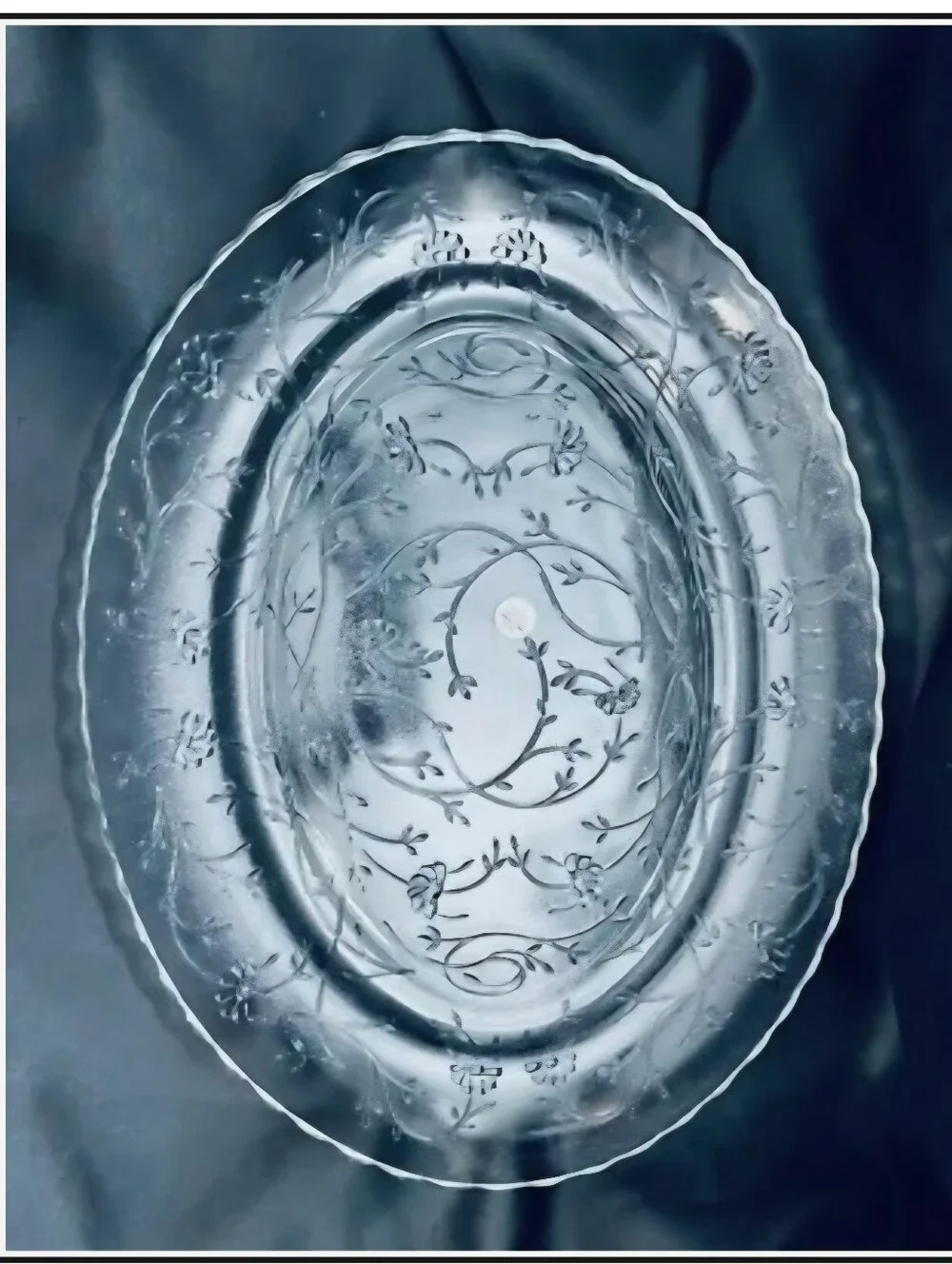 Princess House Clear Etched Floral Glass Platter